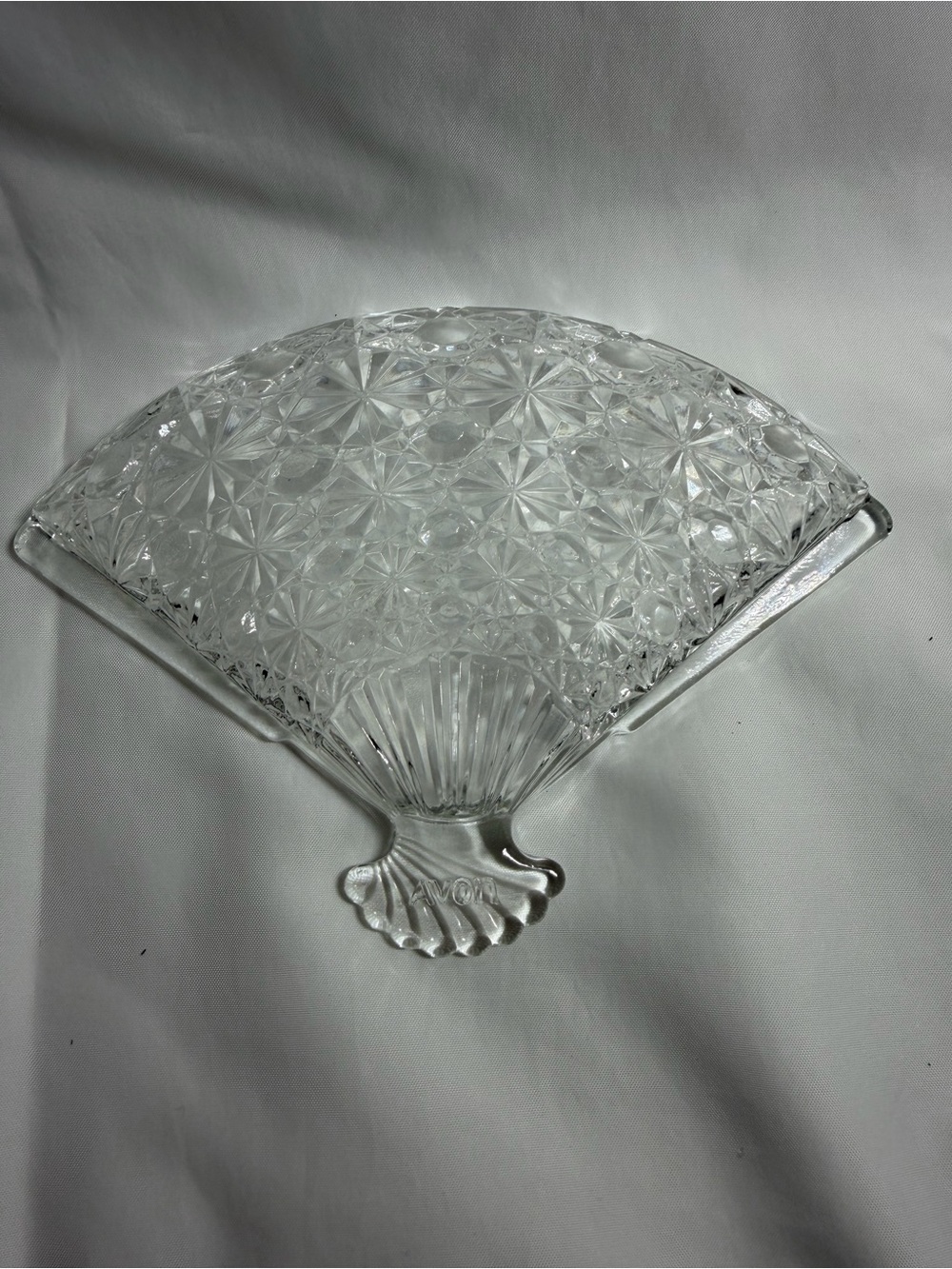 Vintage Avon Hostess Fancy Clear Glass Fan Shaped Dish | Mid-Century Trinket Tr